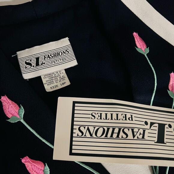 S.L Fashions Vintage Collared Button Down Maxi Dress Size 10 Petite NWT Navy - Picture 5 of 9